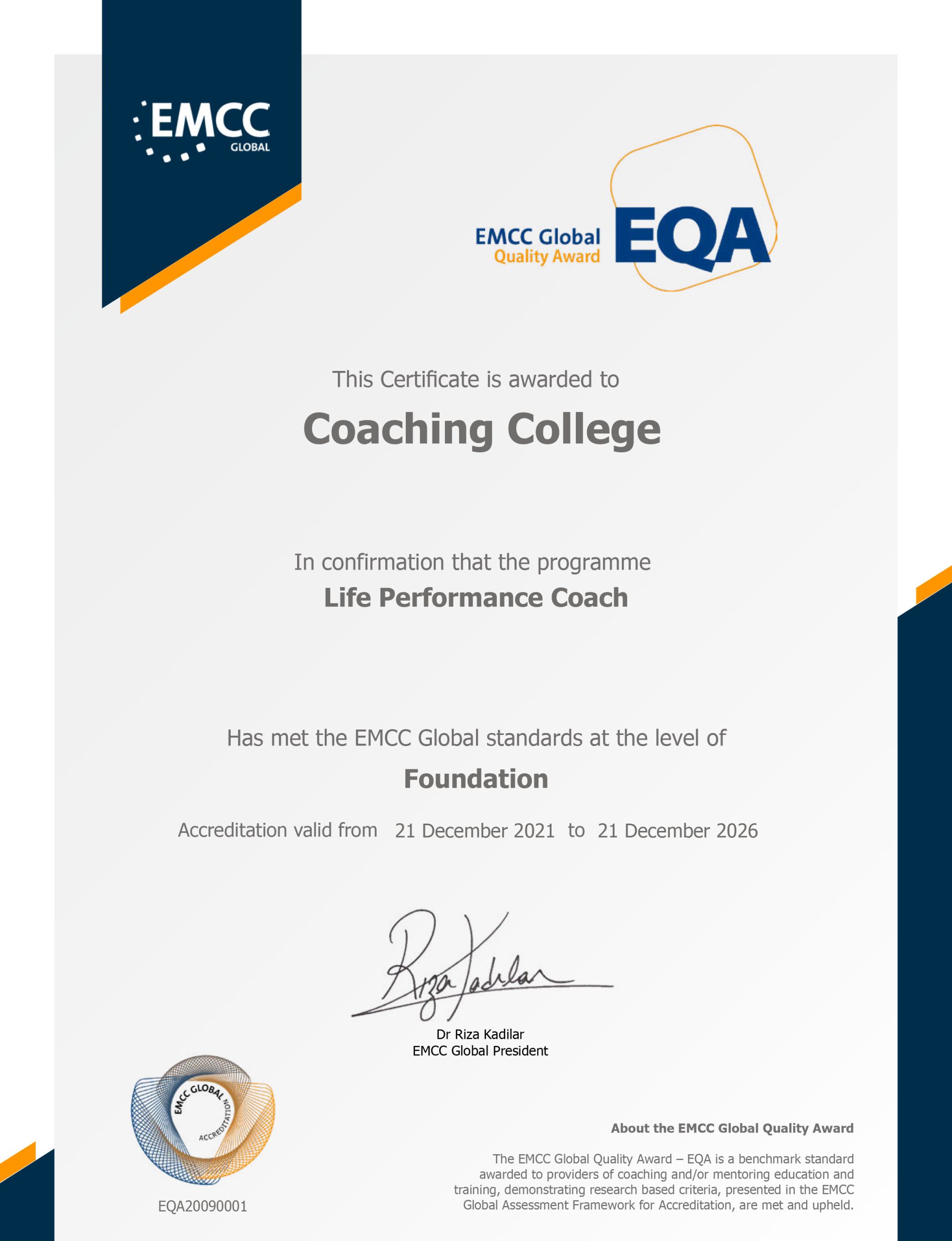 Smart Certificate – EMCC Global Coach/Mentor Training Provider Q